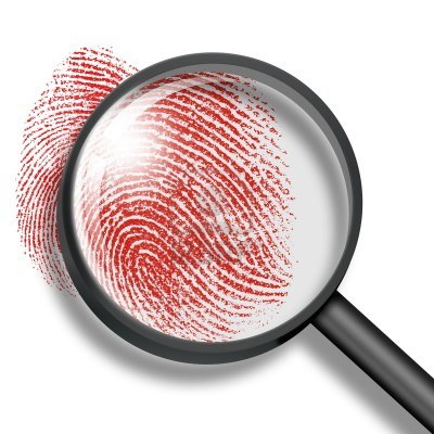 Image of red fingerprint and magnifying glass