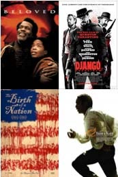 Image of four posters for movies depicting slavery