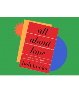A red book with black text titled all about love by bell hooks