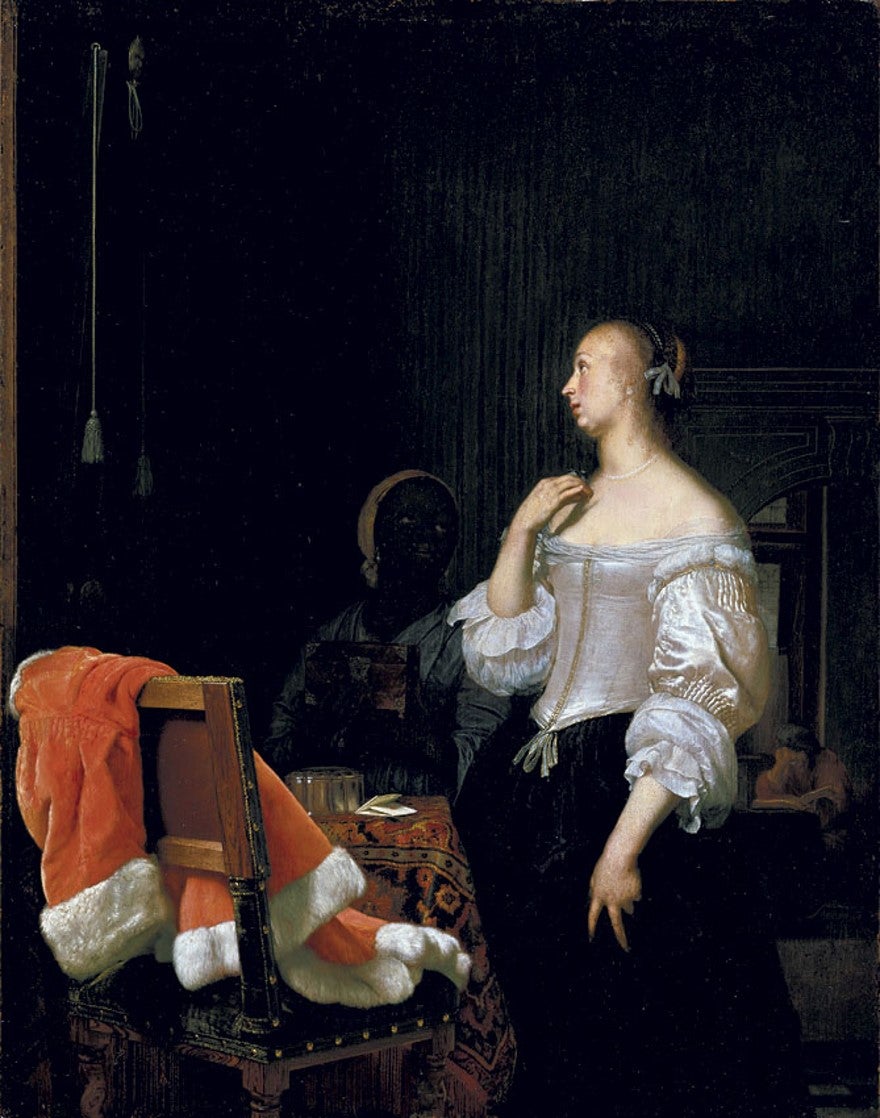 Woman with pearl necklace and Black woman servant 
